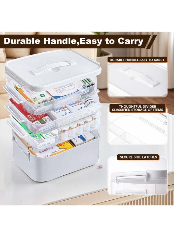 كيلا منظم خزانة أدوية محمول بأربع طبقات، صندوق تخزين أدوية كبير بمقبض، صندوق إسعافات أولية بلاستيكي فارغ، منظم مستلزمات طبية متعدد الأغراض، تخزين أدوية مع 3 صواني قابلة للإزالة - Image 5