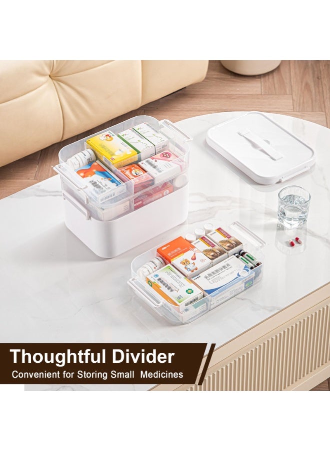 كيلا منظم خزانة أدوية محمول بأربع طبقات، صندوق تخزين أدوية كبير بمقبض، صندوق إسعافات أولية بلاستيكي فارغ، منظم مستلزمات طبية متعدد الأغراض، تخزين أدوية مع 3 صواني قابلة للإزالة - Image 2