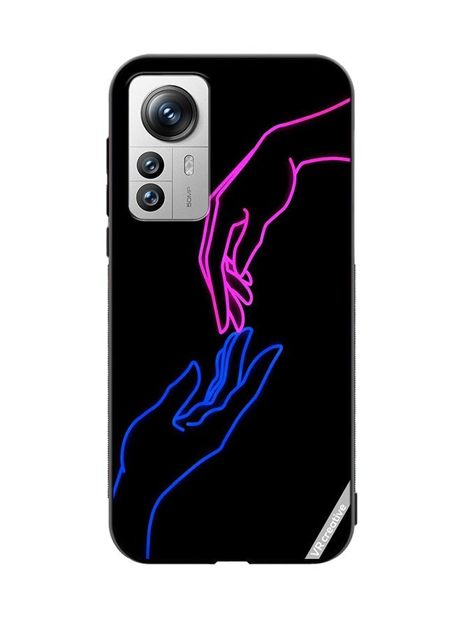 VR CREATIVE Protective Case Cover For Xiaomi 12 Pro Hands In Neon Lights Design Multicolour - Image 1