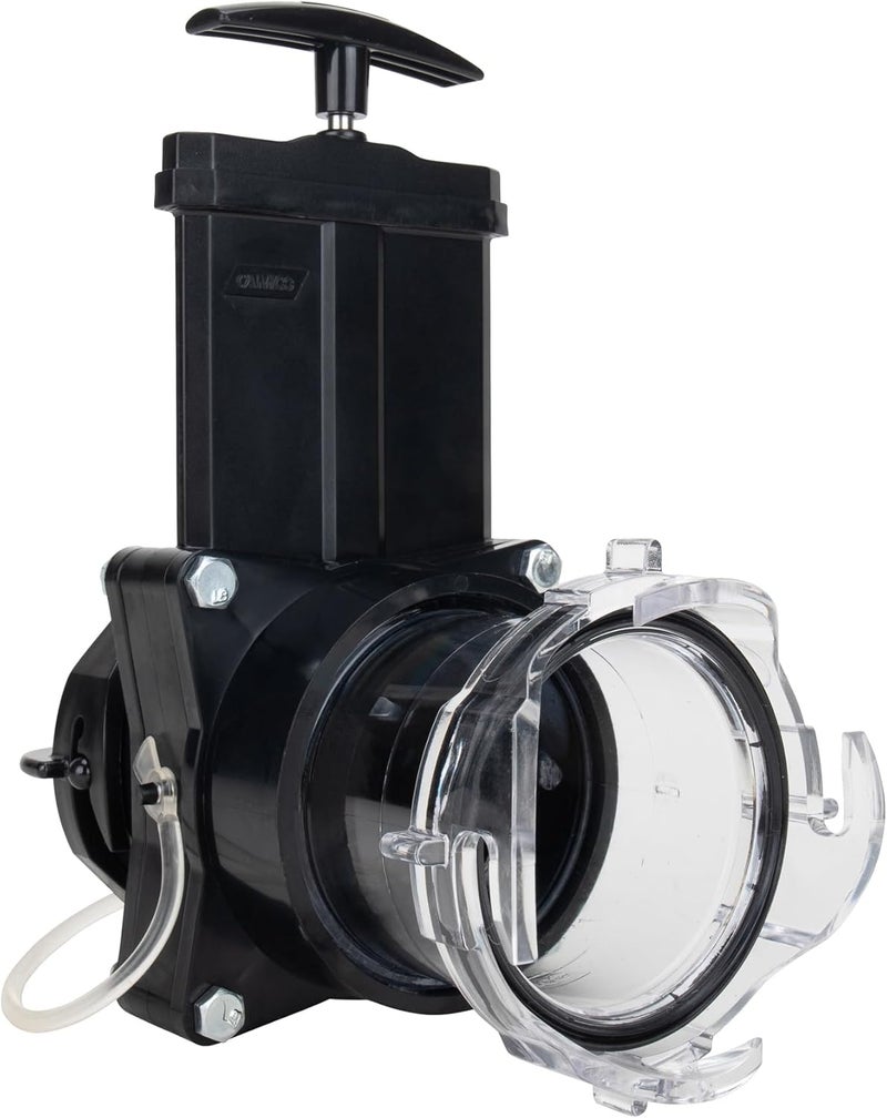 Camco Camper & RV Gate Valve with Built-in Clear Adapter - Ready-to-Use RV Sewer Valve - Features 3.5-Inch Long Clear Adapter, 4 Bayonet Prongs - Fits 3-inch Sewer Fittings (39053) - Image 5