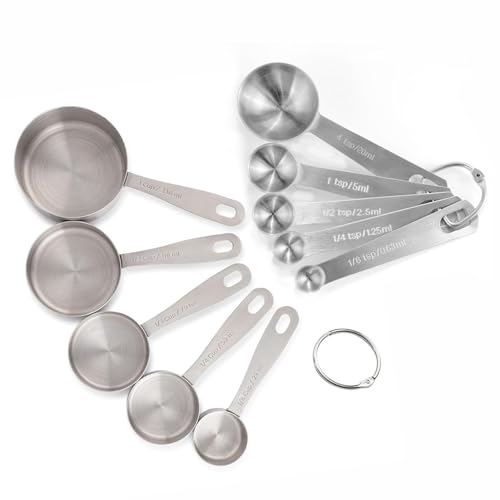 Rabbonix Stainless Steel Measuring Cups & Spoons - 10 Piece Heavy Duty Measuring Cups & Spoons Set for Dry Foods, Spices or Liquids - Image 1