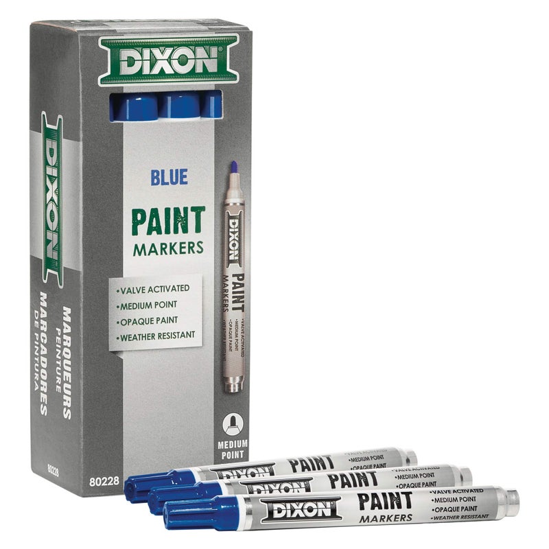 DIXON Industrial Paint Markers, Medium Tip, Box of 12 Markers, Blue (80228) - Image 1