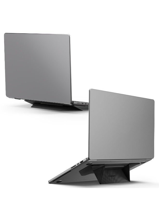 Spigen Slim Fold Adhesive Laptop Stand Foldable Portable Dual Ergonomic Angle Adjustment Lift Anti-Slip Compatible with MacBook Pro, MacBook Air 11"-16" and More - Black (LD201-S3) - Image 1