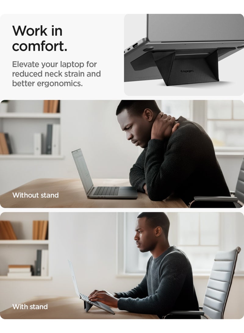 Spigen Slim Fold Adhesive Laptop Stand Foldable Portable Dual Ergonomic Angle Adjustment Lift Anti-Slip Compatible with MacBook Pro, MacBook Air 11"-16" and More - Black (LD201-S3) - Image 3