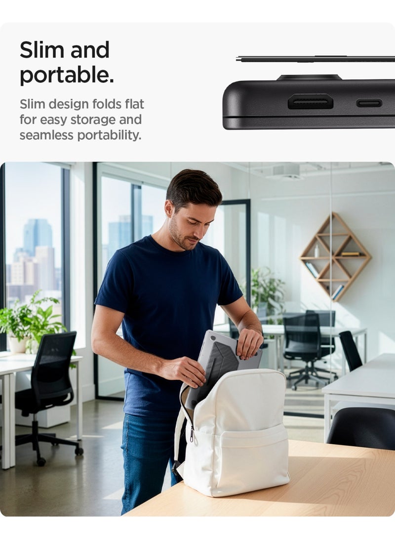 Spigen Slim Fold Adhesive Laptop Stand Foldable Portable Dual Ergonomic Angle Adjustment Lift Anti-Slip Compatible with MacBook Pro, MacBook Air 11"-16" and More - Black (LD201-S3) - Image 4