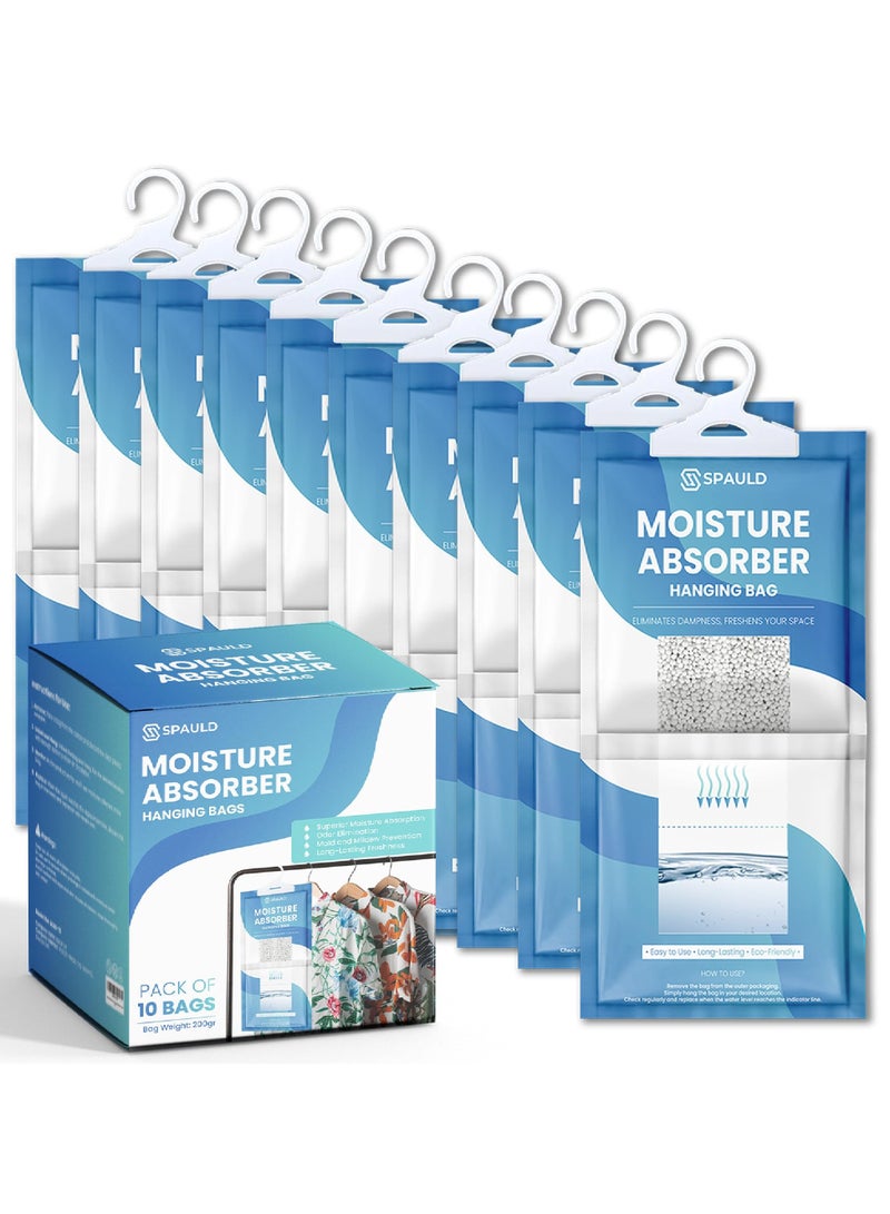 سبولد أكياس امتصاص الرطوبة، كبيرة 230 جرام لكل منها (عبوة من 10 أكياس) أكياس مزيلة للرطوبة فائقة الامتصاص بدون رائحة للخزانة المعلقة، تزيل الروائح، تمتص الرطوبة للخزانة وغرف النوم والحمامات - Image 1