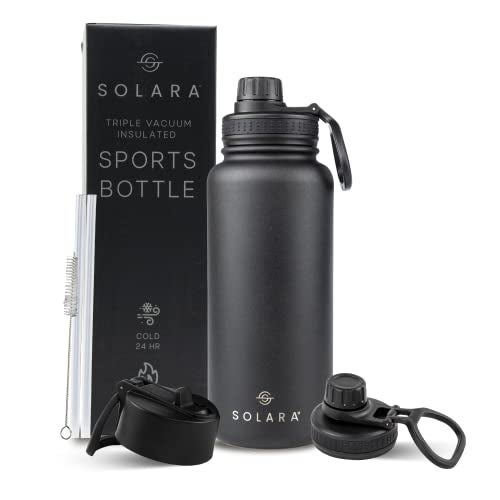 SOLARA Insulated Water Bottle 1 Litre, Hot Water Bottle, 1000ml Thermosteel Water Bottles for Travel, Home, Office, School, Gym, Adults, Water Bottle Hot and Cold, Sipper Bottle, Black Knight - Image 1