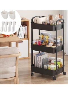General 3-Tier Rolling Utility Cart with Wheels Detachable Utility Storage Cart Rack with Handle and Lockable Casters Multi-Functional Storage Trolley for Office Kitchen Bathroom (Black 3-Tier)  - Image 1