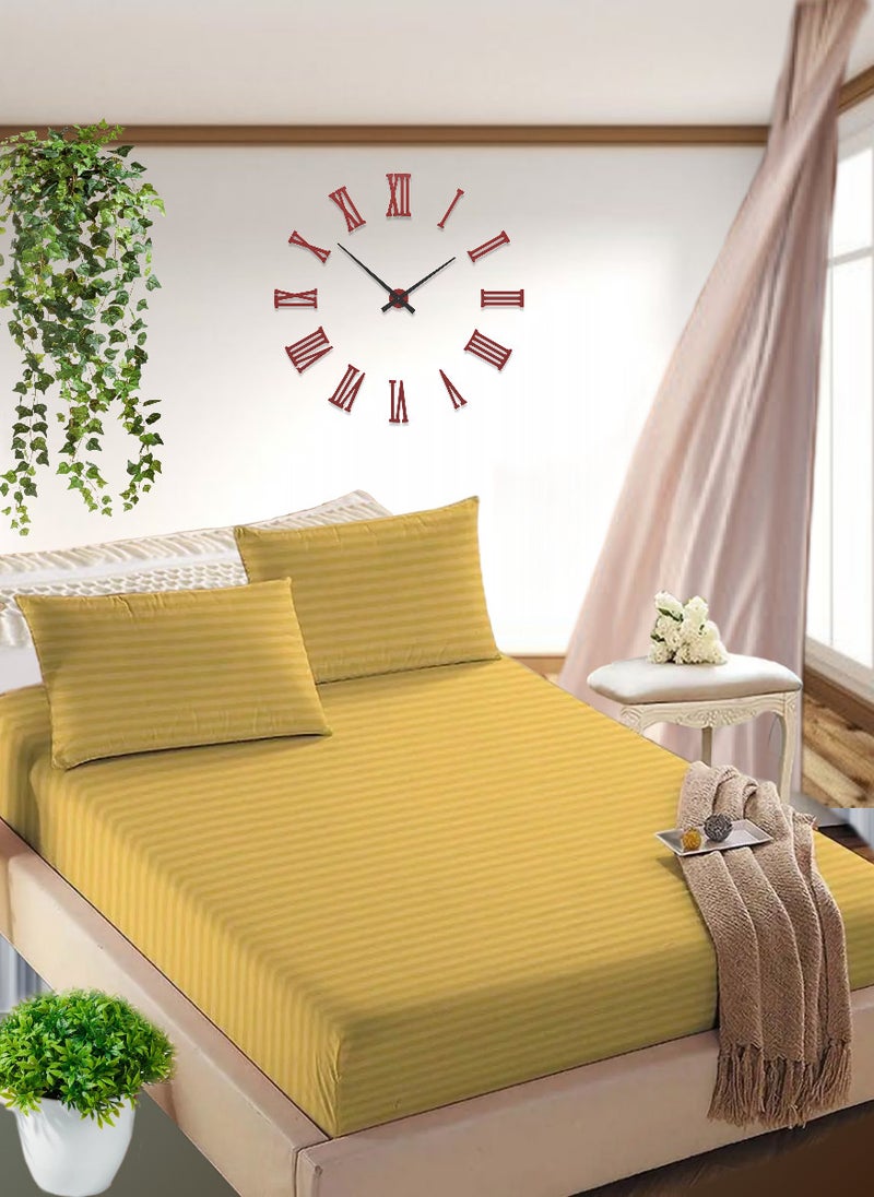 Blueberry Golden Queen Size Striped Bed Sheet Set Cotton 180x200+35cm  - Image 1
