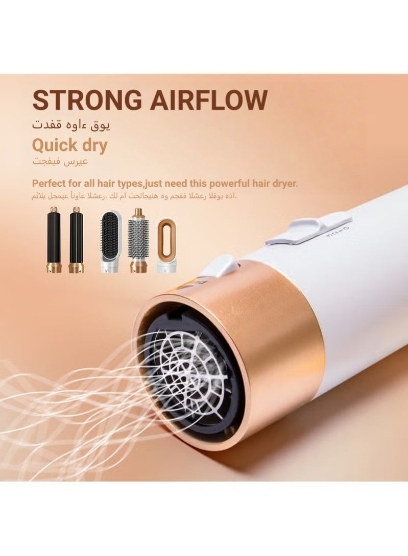 ZONBON 5 In 1 Hair Dryer Brush Hot Comb Set 1000W Hot Air Hair Curler and Straightener Styling Tool Comb Curling Brush Suitable for Women Hair Types - White Gold - Image 5