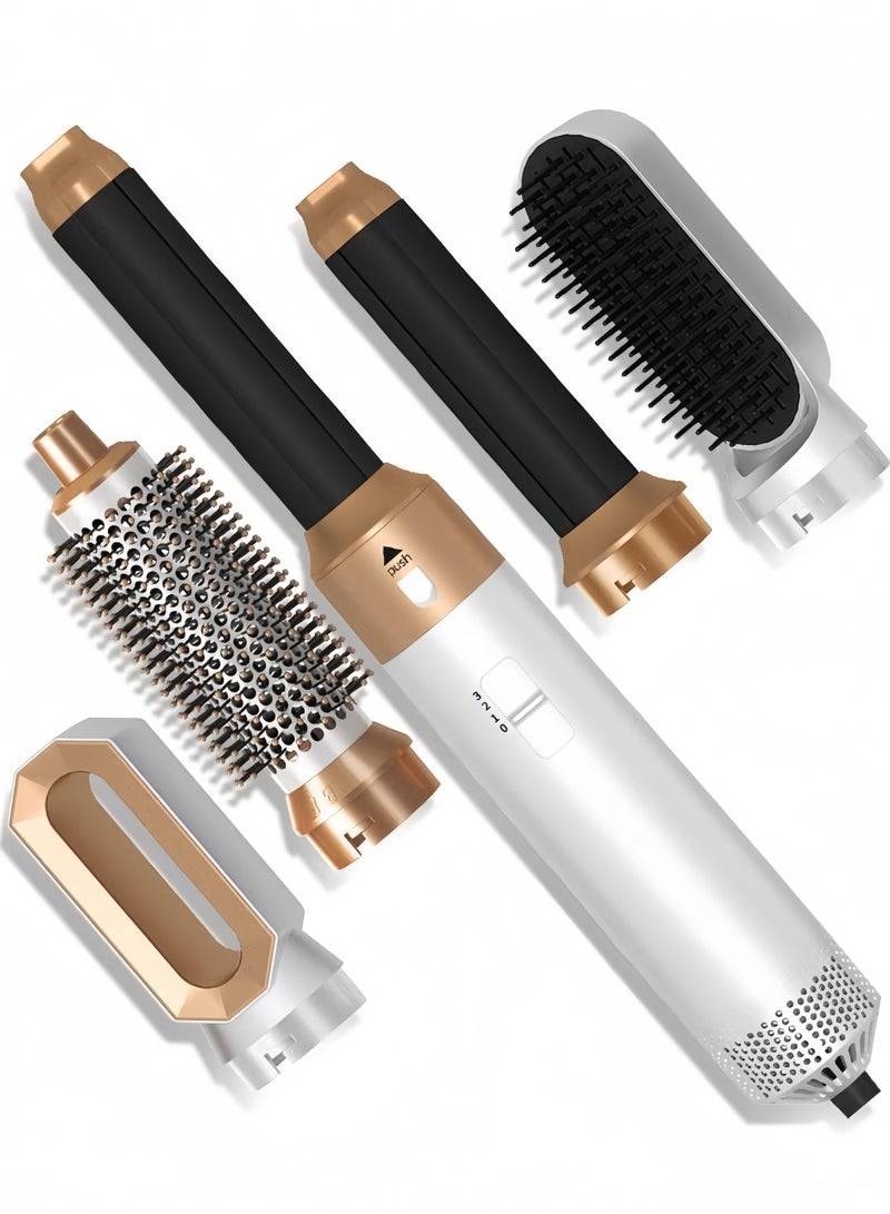 ZONBON 5 In 1 Hair Dryer Brush Hot Comb Set 1000W Hot Air Hair Curler and Straightener Styling Tool Comb Curling Brush Suitable for Women Hair Types - White Gold - Image 1