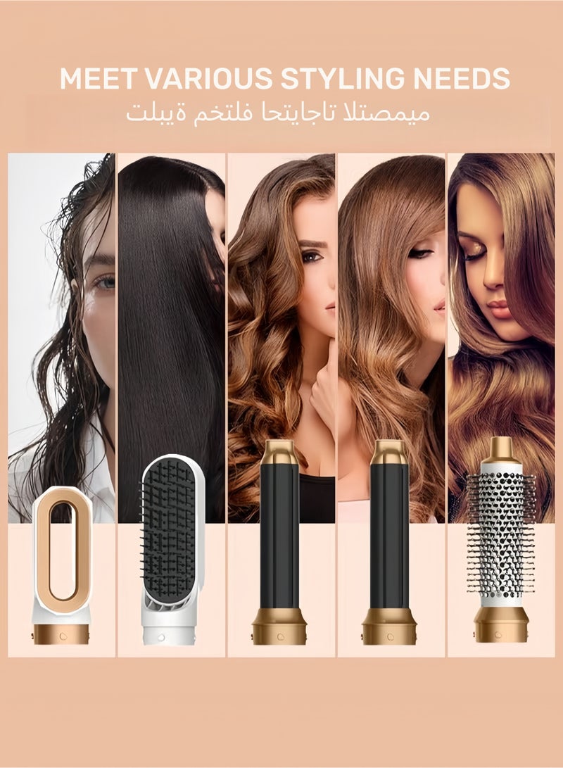 ZONBON 5 In 1 Hair Dryer Brush Hot Comb Set 1000W Hot Air Hair Curler and Straightener Styling Tool Comb Curling Brush Suitable for Women Hair Types - White Gold - Image 3