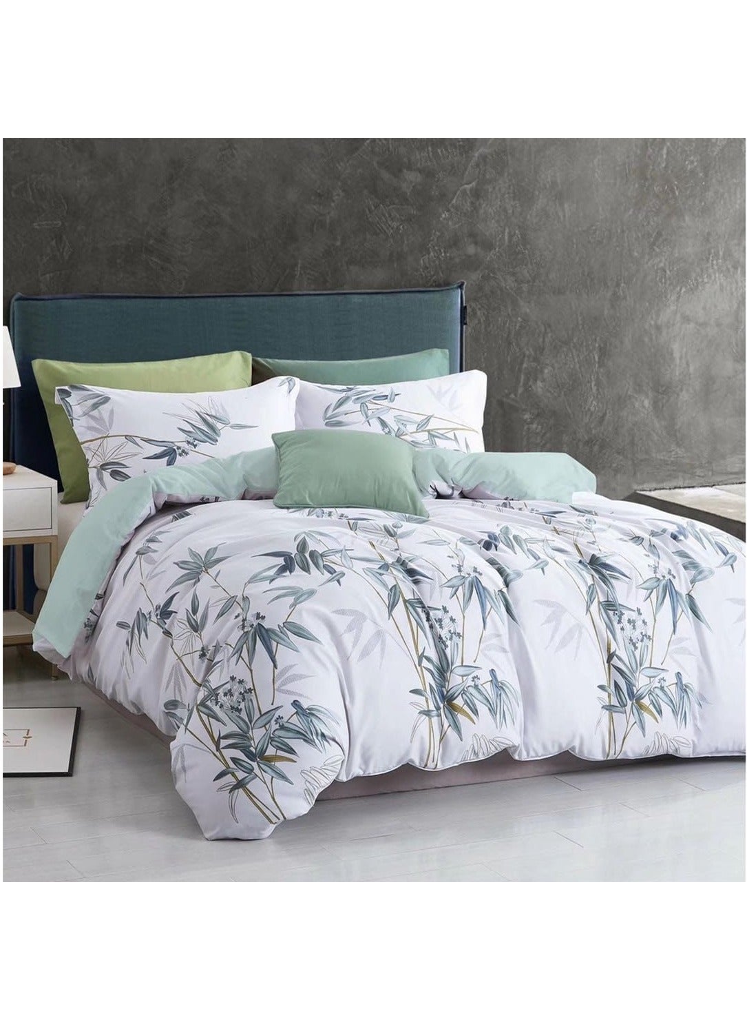 AL RAID King Size Duvet Cover 220x240cm Set with 1 Fitted Sheet 200x200+30cm and 4 Pillow Cover 50x75cm - For Double Size Mattress - Soft Floral Textured - 250 Thread Count Bed Sheet Set