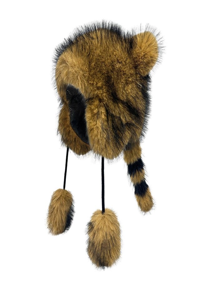 Cityelf Fluffy Raccoon Hat Thermal Plush Furry Raccoon Tail Hat Faux Fur Windproof Hooded Beanie Animal Themed Racoon Tail Costume Hat - Image 1