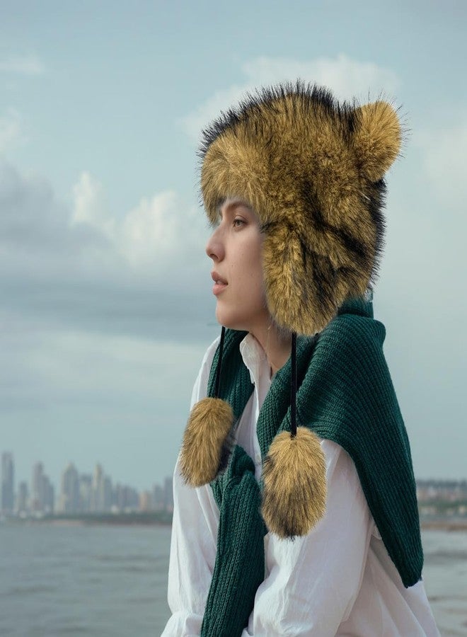 Cityelf Fluffy Raccoon Hat Thermal Plush Furry Raccoon Tail Hat Faux Fur Windproof Hooded Beanie Animal Themed Racoon Tail Costume Hat - Image 2