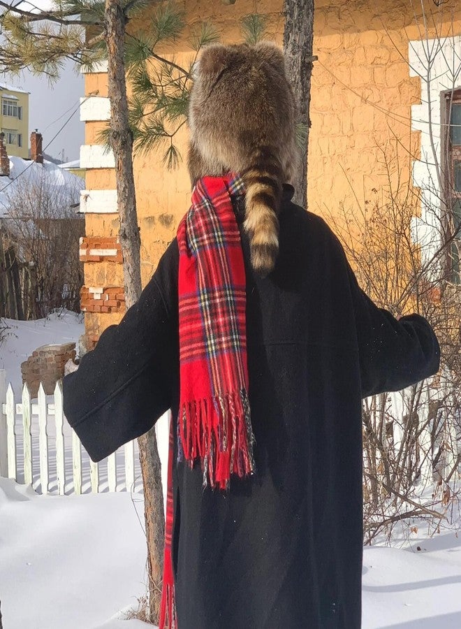 Cityelf Fluffy Raccoon Hat Thermal Plush Furry Raccoon Tail Hat Faux Fur Windproof Hooded Beanie Animal Themed Racoon Tail Costume Hat - Image 4