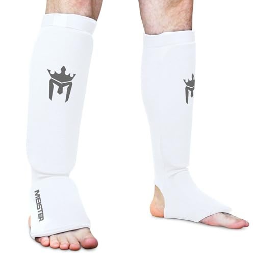 Meister MMA Elastic Cloth Shin & Instep Padded Guards (Pair) - White - Large/X-Large - Image 1