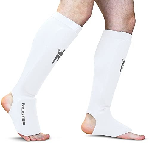 Meister MMA Elastic Cloth Shin & Instep Padded Guards (Pair) - White - Large/X-Large - Image 2