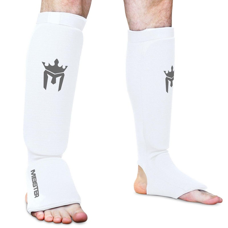 Meister MMA Elastic Cloth Shin & Instep Padded Guards (Pair) - White - Large/X-Large - Image 5