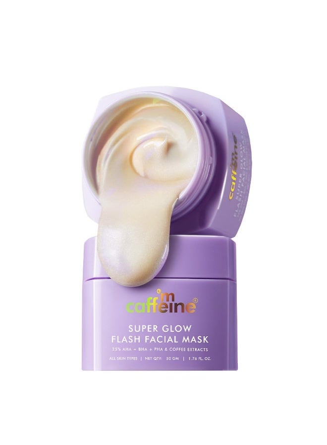 إم كافيين قناع الوجه إم كافيين سوبر جلو فلاش للوجه، ٢٥٪ من أحماض ألفا هيدروكسي وبيتا هيدروكسي وبولي هيدروكسي | قناع توهج للوجه في ٥ دقائق | تفتيح فوري | يفتح المسام، يزيل الرؤوس السوداء والجلد الميت | إزالة السمرة | قناع متغير اللون - ٥٠ غرام - Image 1