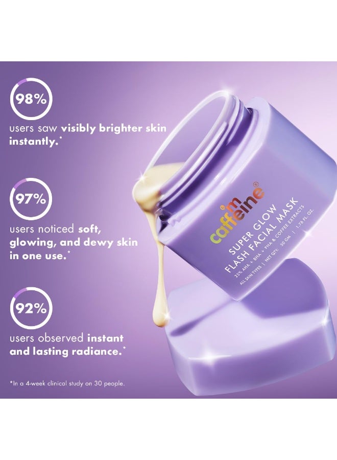 إم كافيين قناع الوجه إم كافيين سوبر جلو فلاش للوجه، ٢٥٪ من أحماض ألفا هيدروكسي وبيتا هيدروكسي وبولي هيدروكسي | قناع توهج للوجه في ٥ دقائق | تفتيح فوري | يفتح المسام، يزيل الرؤوس السوداء والجلد الميت | إزالة السمرة | قناع متغير اللون - ٥٠ غرام - Image 5