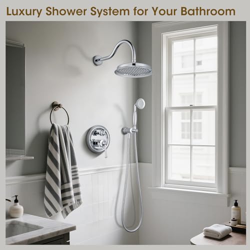 WINKEAR Rain Shower Head with Handheld Spray, Rainfall Shower System with Rough-in Valve, Shower Faucet Set with Pressure Balance Valve, 9 Inch Luxury Shower Trim Kit Wall Mount, Polished Chrome - Image 2