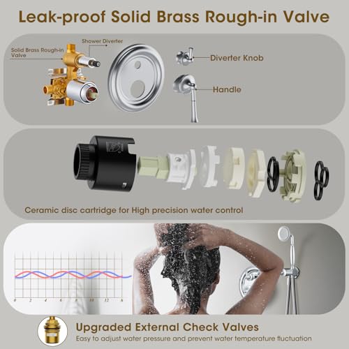 WINKEAR Rain Shower Head with Handheld Spray, Rainfall Shower System with Rough-in Valve, Shower Faucet Set with Pressure Balance Valve, 9 Inch Luxury Shower Trim Kit Wall Mount, Polished Chrome - Image 5