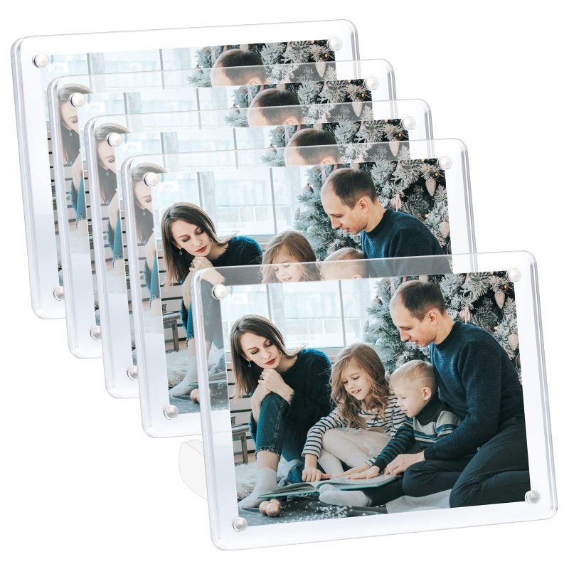 ECOSEAO 4x6 Acrylic Picture Frame 5 Pack Clear Magnetic Picture Frame Desktop Display with Photo Frame Support Stand Best Gift for Family Baby