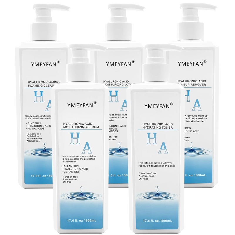YMEYFAN Skincare Set Gift for Women Wife Large Skin Care Set Paraben Free Hyaluronic Acid Facial Kits for Esthetician Supplies Beauty Salon Family176 Fl oz Makeup Remover Cleanser Toner Serum Lotion 