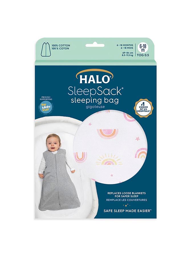 Halo Baby Sleeping Bag, 0.5 Tog Sleepsack, 100% Cotton, Sunshine Rainbows Sleeping Sack For Newborn Babies, Easy Zip Access Nappy Change, Lullaby Trust Partners, Unisex, Boys And Girls, 6 - 18 Months - Image 2