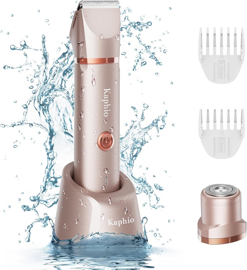 Bikini Trimmer for Women Pubic Hair 2 in 1 Eletctric Razors for Women  Rechargeable Eletctric Shaver  IPX7 Waterproof Bikini Trimmer for Underarm Leg Arm Body Rose Gold