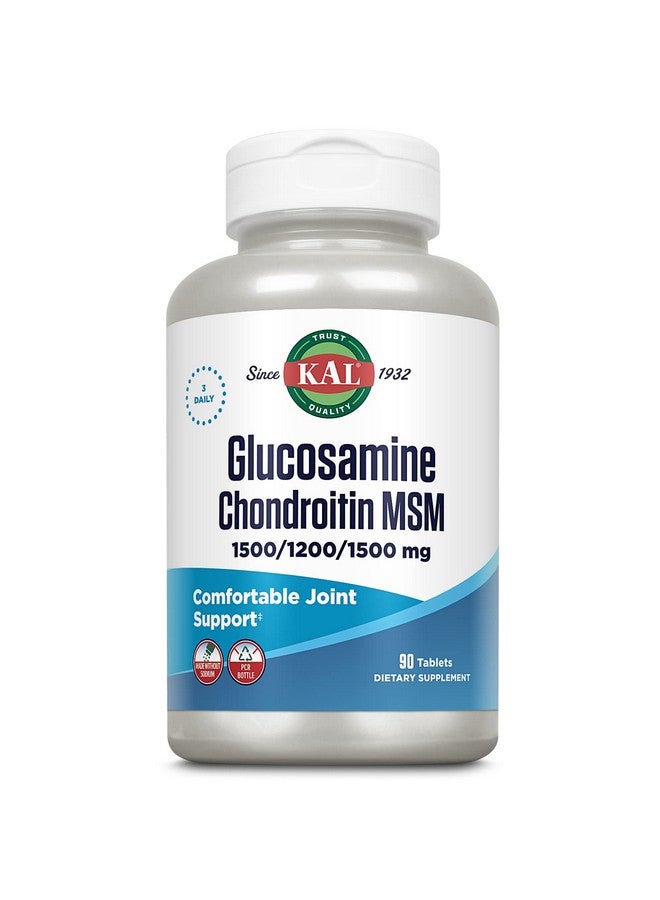 KAL KAL Glucosamine Chondroitin MSM, Joint Support Supplement for Women and Men, 1500mg Glucosamine Sulfate, 1200mg Chondroitin, 1500mg MSM, Rapid Disintegration, 60-Day Guarantee, 30 Servings, 90 Tablets - Image 1