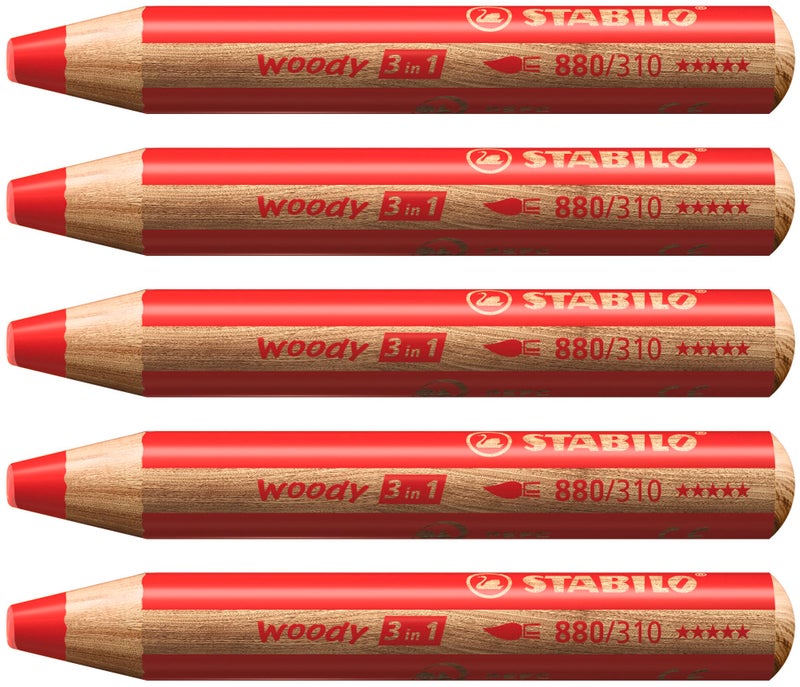STABILO Multi-Talented Pencil woody 3 in 1 - Pack of 5 - STABILOred - Image 1