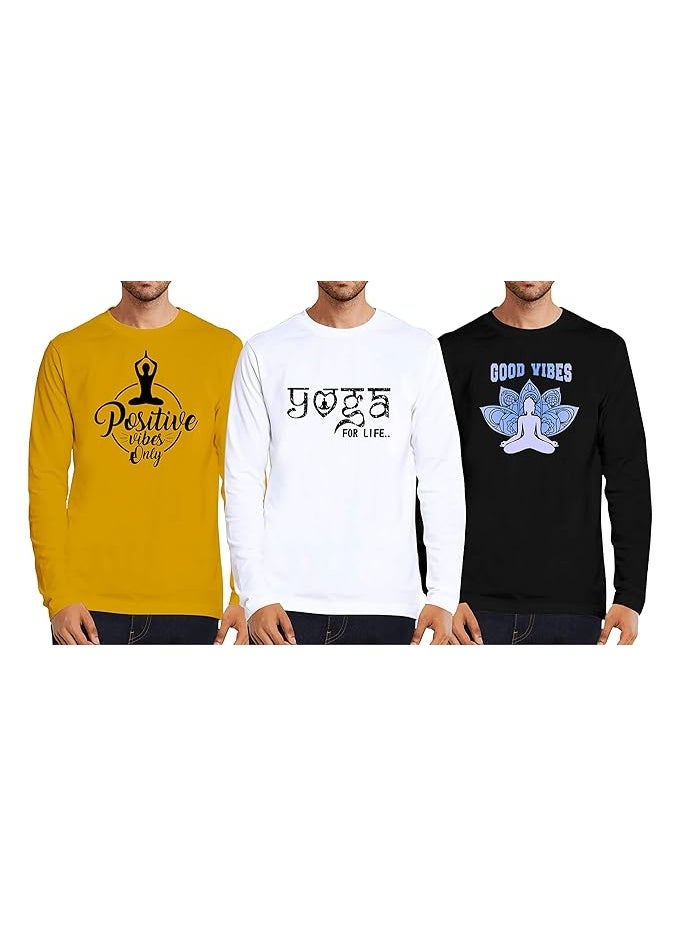 OPLU Store Men's Regular Fit Cotton Printed Tshirts Pack of 3,Yellow,Black& white, 3XL - Image 1