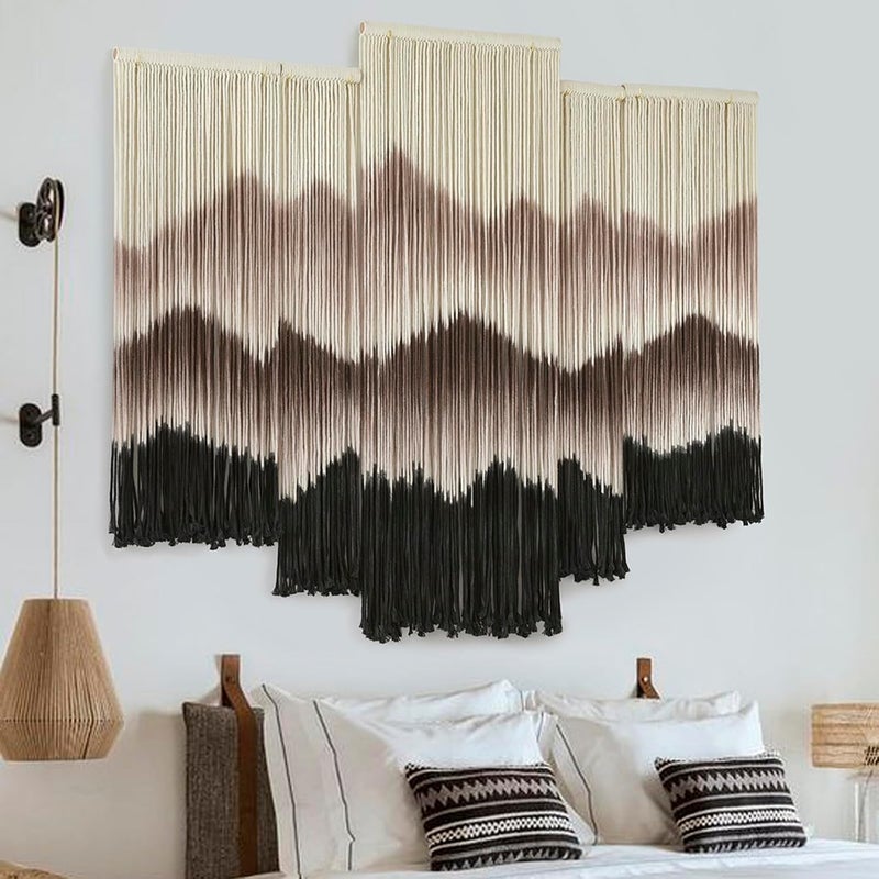 IOWER Large Macrame Wall Hanging Mountain Handmade Brown Dip-Dyed Boho Wall Decor 5Pcs Art Wall Decor for Bedroom Living Room Fiber Art Tapestry - Image 3