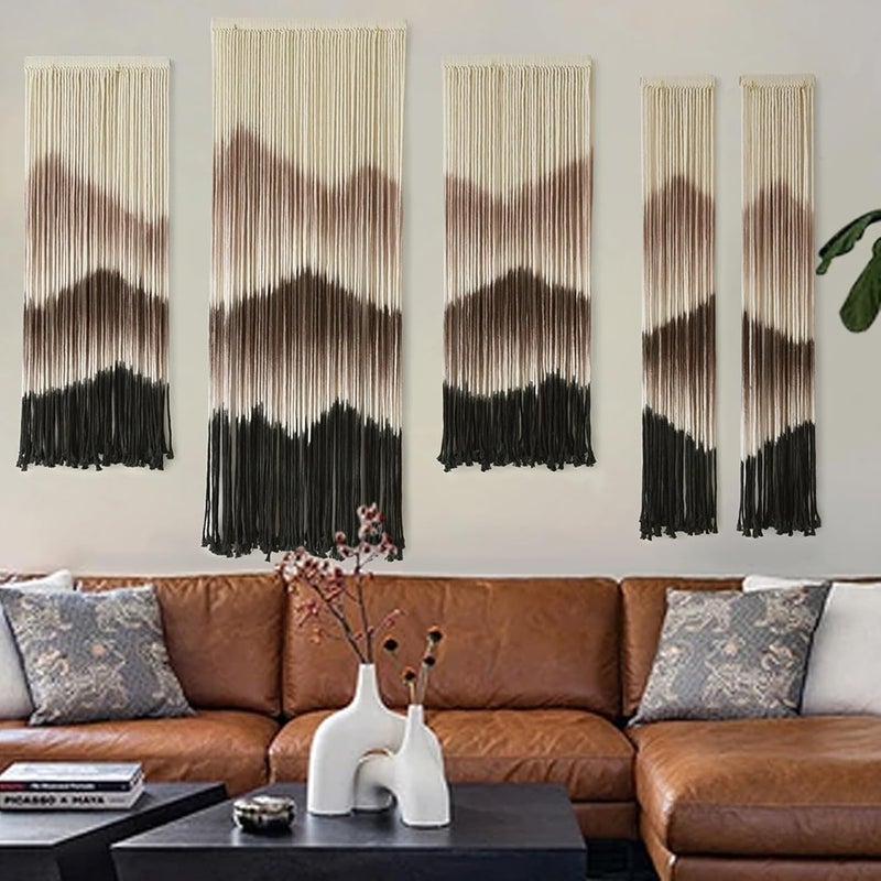 IOWER Large Macrame Wall Hanging Mountain Handmade Brown Dip-Dyed Boho Wall Decor 5Pcs Art Wall Decor for Bedroom Living Room Fiber Art Tapestry - Image 1