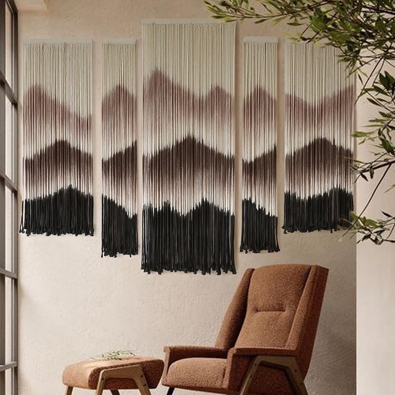 IOWER Large Macrame Wall Hanging Mountain Handmade Brown Dip-Dyed Boho Wall Decor 5Pcs Art Wall Decor for Bedroom Living Room Fiber Art Tapestry - Image 4