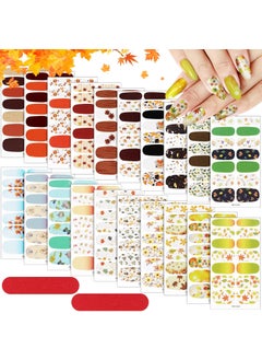 EBANKU 20 Sheets Fall Nail Stickers Decals EBANKU Maple Leaves Full Nail Art Wraps Self-Adhesive Thanksgiving Nail Polish Strip with Nail Files for Women Girls Nail Design 