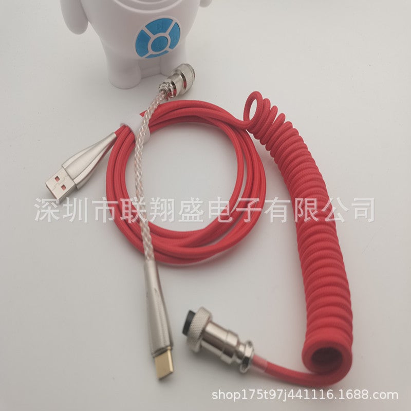 Custom Spiral Type-C Mechanical Keyboard USB Cable Braided Chinese red + RGB luminous ray 