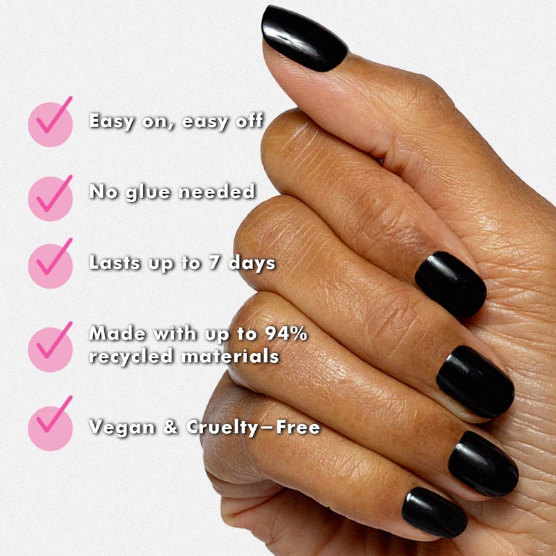 Olive & June Classic Super Stick Mani Press On Nails | No Glue Needed | 32 Tab Nails 16 Sizes | Non-Toxic Tabs Easy On-Off Non-Damaging Realist Look | 7-Day Wear | Extra Short, Squoval | Cateye Black - Image 4