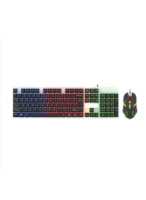 مجموعة لوحة مفاتيح وماوس  للألعاب، 7 ألوان، تأثير الضوء RGB 104 مفتاح عربي وانجليزي - متعدد الألوان
