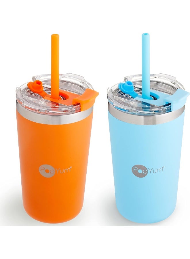 PopYum 13oz Insulated Stainless Steel Kidsâ€™ Cups with Lid and Straw, 2-Pack - Image 1