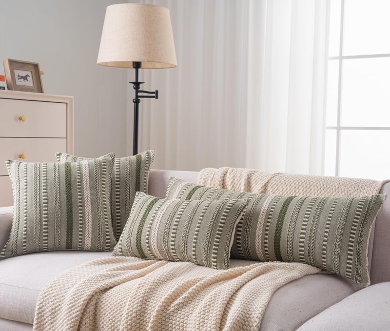 Cethom Boho Lumbar Pillow Covers 14x36 Long, Farmhouse Decorative Couch Pillow Cases, Green Accent Pillows of Bed, Sofa Bedroom Living Room Home Decor Cushion Cover, Pack of 1 - Image 4