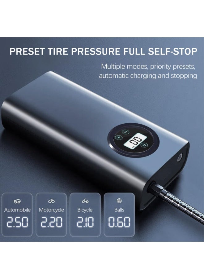 نافخ إطارات ضاغط محمول مزود بشاشة LCD، مع 3 محولات فوهة، نافخ إطارات السيارات، والدراجات النارية، والدراجات النارية، والدراجات، وكرة السلة، وأنواع أخرى من المطاطية A611، أسود - Image 4