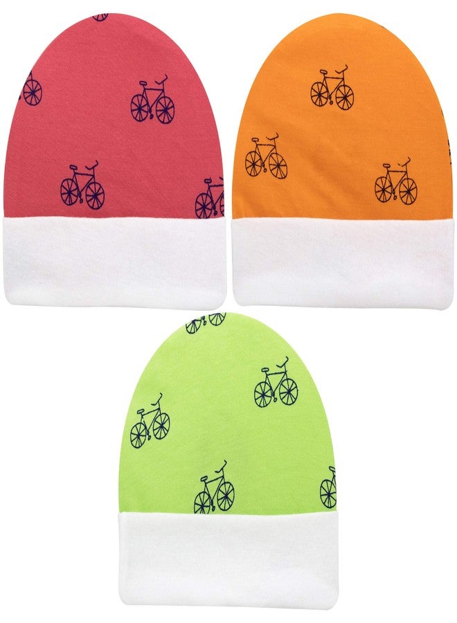 Neska Moda Baby Boys and Girls Pack of 3 Cotton Caps for 3 to 6 Months (Green,Orange,Maroon) - KC184 - Image 1