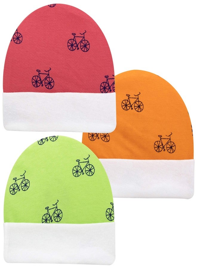 Neska Moda Baby Boys and Girls Pack of 3 Cotton Caps for 3 to 6 Months (Green,Orange,Maroon) - KC184 - Image 2