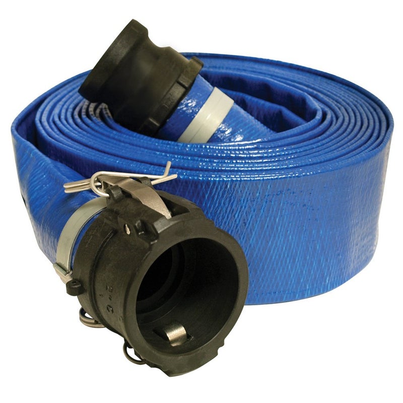 APACHE Apache 98138066 3 x 50 Blue StandardDuty PVC LayFlat Discharge Hose with Poly Cam Lock Fittings - Image 1