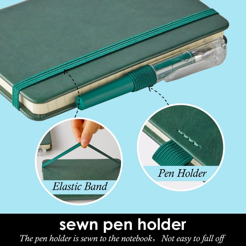 NIRMIRO 3 Pack Pocket Notebook Journals, Mini Small Leather Lined Journal Notebooks for Note Taking, Small Notepad with Pen Holder, Dark Green - Image 2