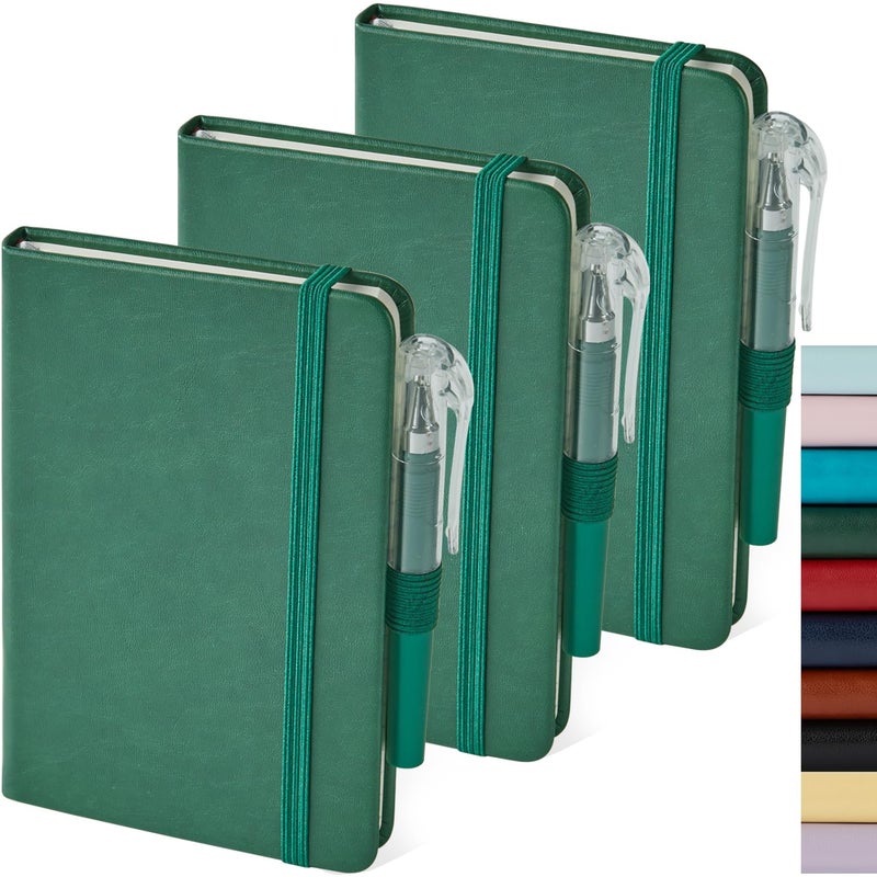 NIRMIRO 3 Pack Pocket Notebook Journals, Mini Small Leather Lined Journal Notebooks for Note Taking, Small Notepad with Pen Holder, Dark Green - Image 1