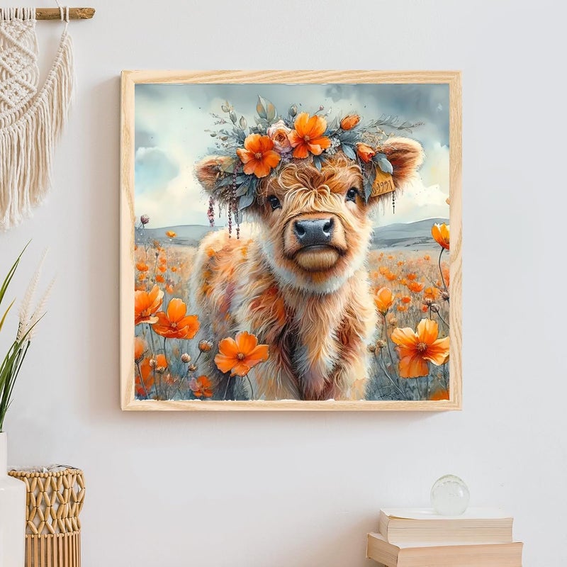 KTHOFCY 5D DIY Diamond Painting Kits for Adults, Highland Cow with Flower Full Drill Embroidery Cross Stitch Crystal Rhinestone Paintings Pictures Arts Wall Decor Painting Dots Kits 11.8X11.8 inch - Image 2
